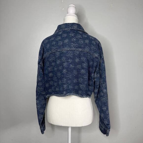 Dolls Kill x Le Lis Floral Embroidered Cropped Denim Jacket Women’s Medium - Picture 7 of 7